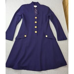Jones New York Vintage Purple Dress 10 Worsted Wool Gold Buttons A-Line USA